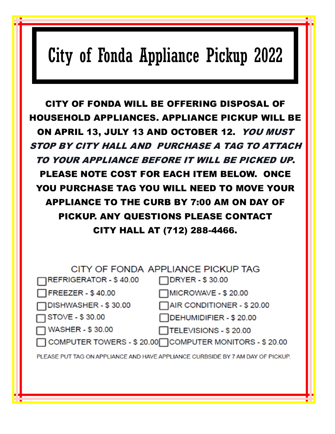 Appliance Pickup Information Fonda