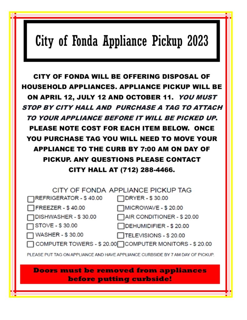 CITY OF FONDA APPLIANCE PICKUP 2023