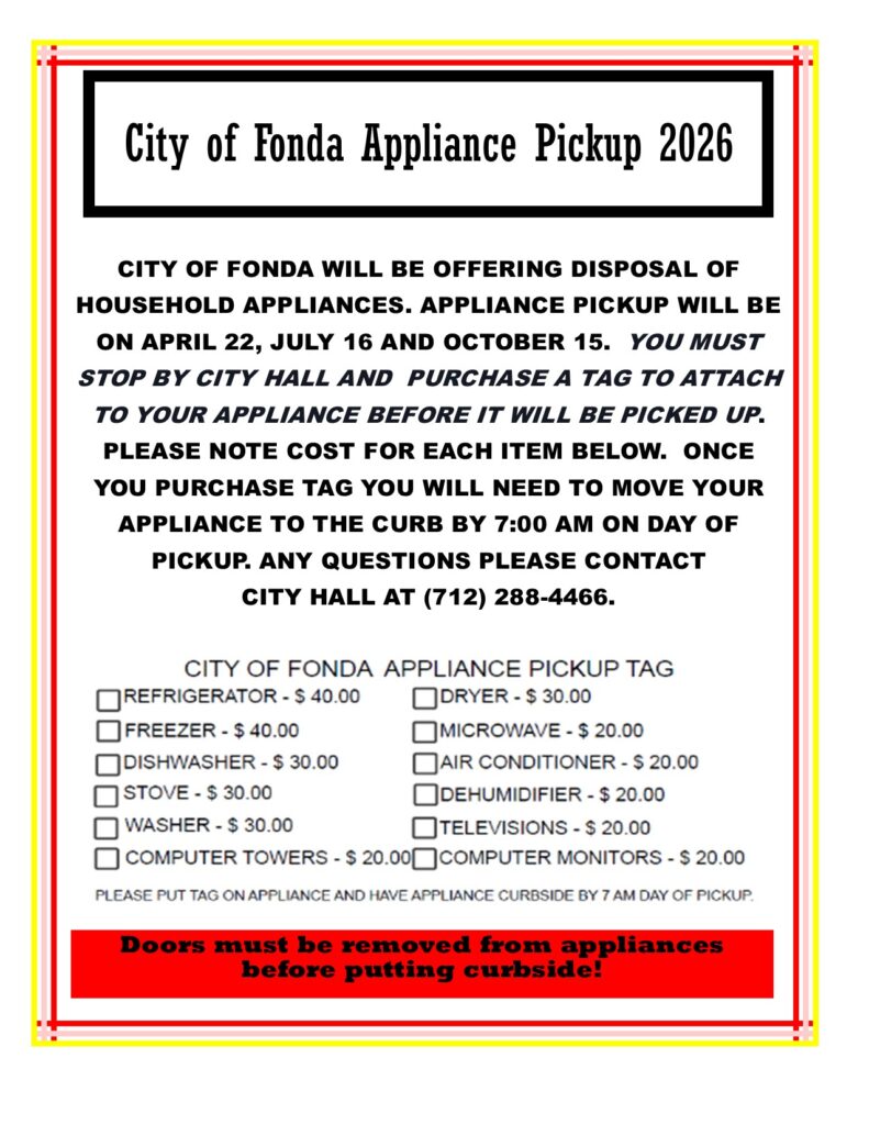 CITY OF FONDA APPLIANCE PICKUP 2026